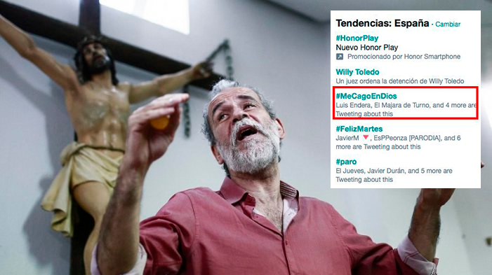 #MeCagoEnDios es fa viral contra l'ordre de detenció a Willy Toledo