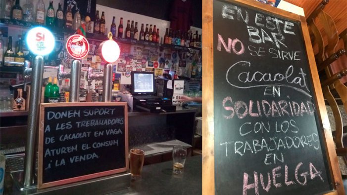 “En aquest bar no se serveix Cacaolat”: una onada de solidaritat amb els treballadors en vaga