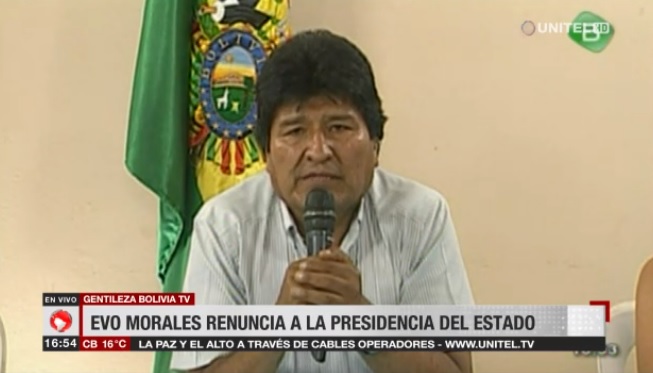 Després del cop d'estat, Evo Morales renúncia a la presidència