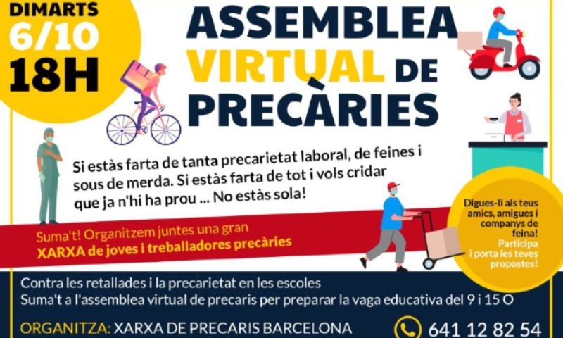 Suma't a l'assemblea virtual de precàries per a preparar la vaga educativa a Catalunya!