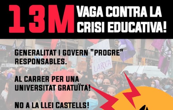 13M Vaga estudiantil contra la crisi educativa: Generalitat i govern “progre” responsables